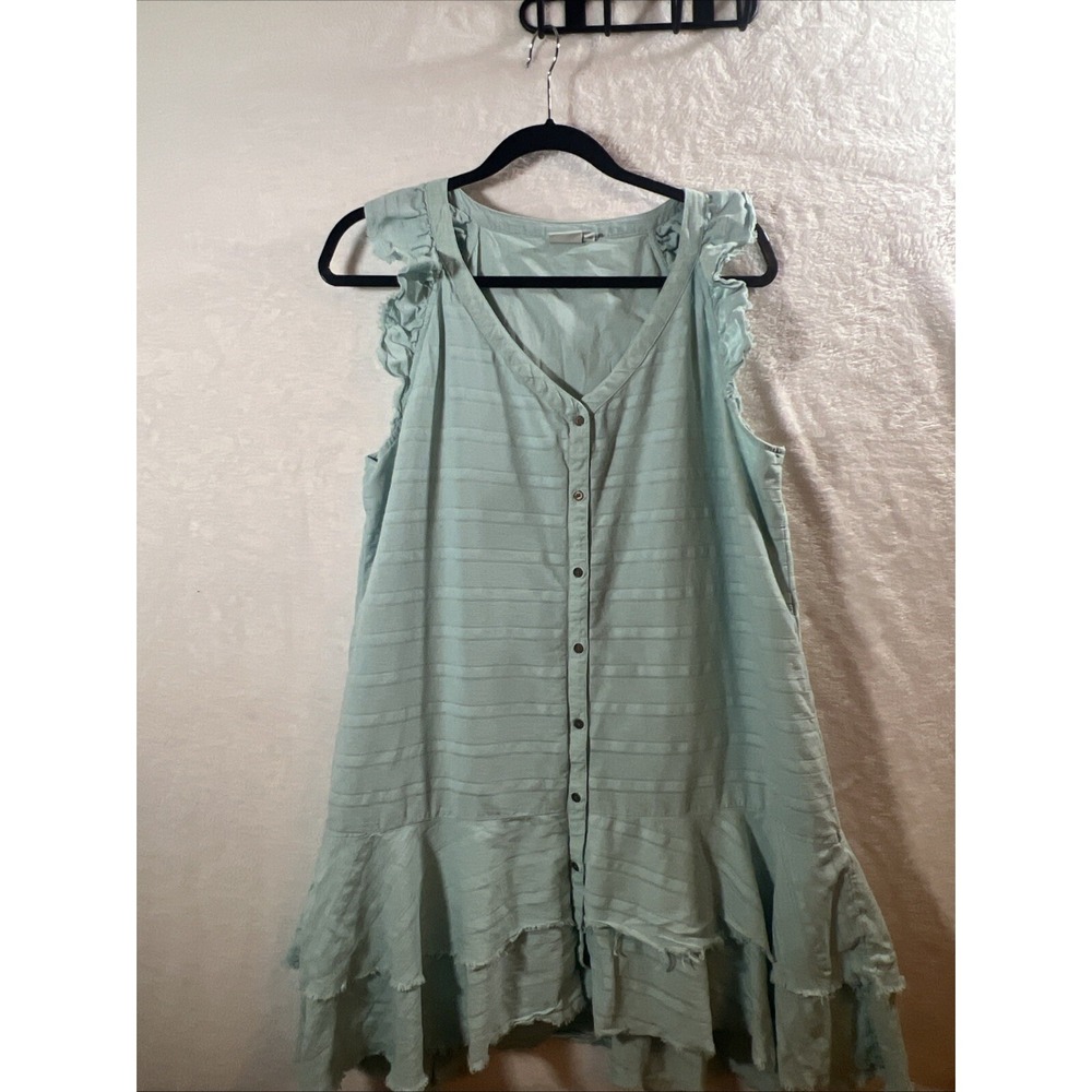 True Craft Womens Blue Cotton Button Down Dress -XL